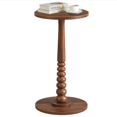 Round Side Table, Small Drink End Table for Small Spaces, Accent Nightstand, Solid Wood Leg, Mid-Century Modern, for Living Room Bedroom - 11.8" x 11.8" x 21.7"/Brown